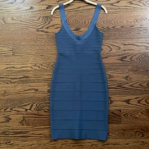 Herve Leger Scoop Neck Blue Bandage Dress Small EUC